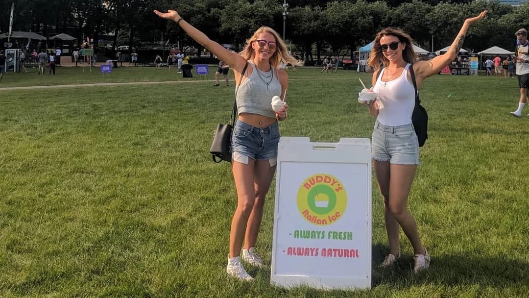 2 women and buddys italian ice sign